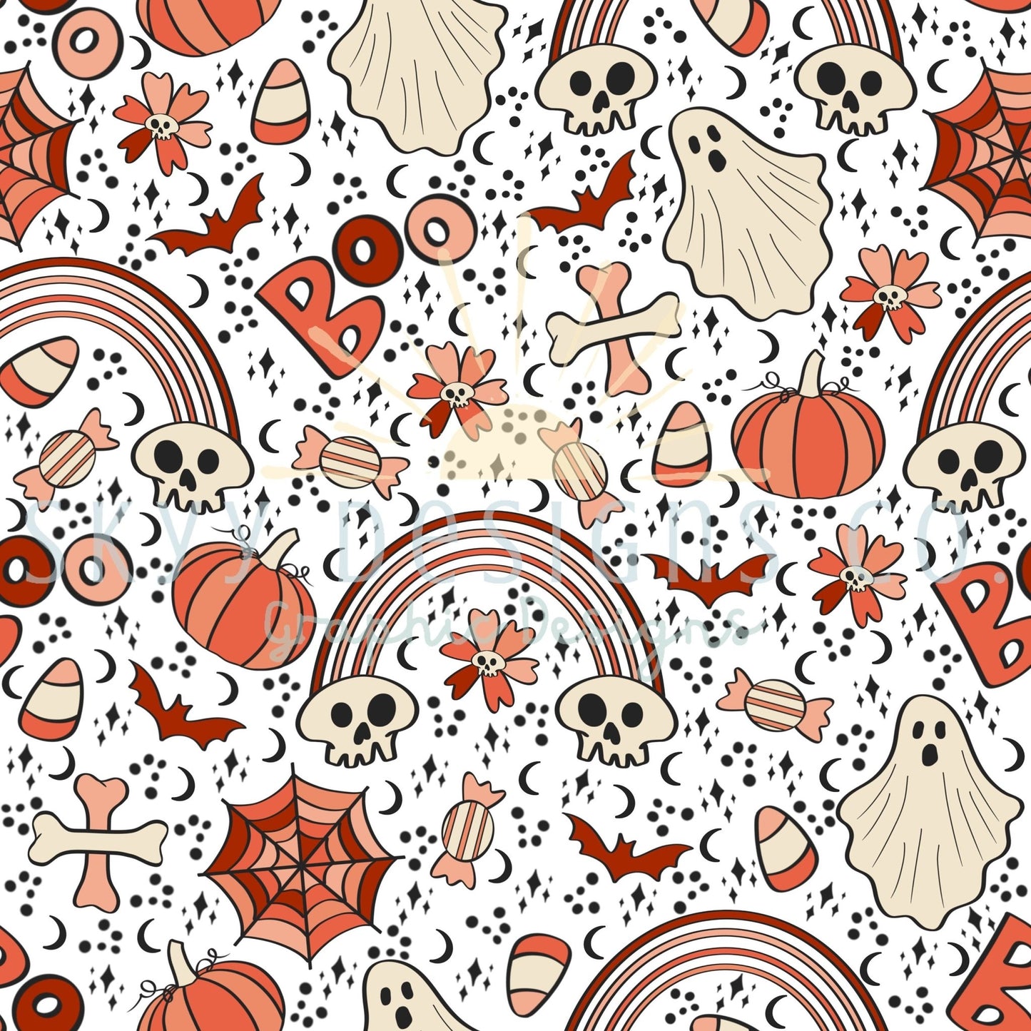 Spooky ghosts seamless pattern - SkyyDesignsCo