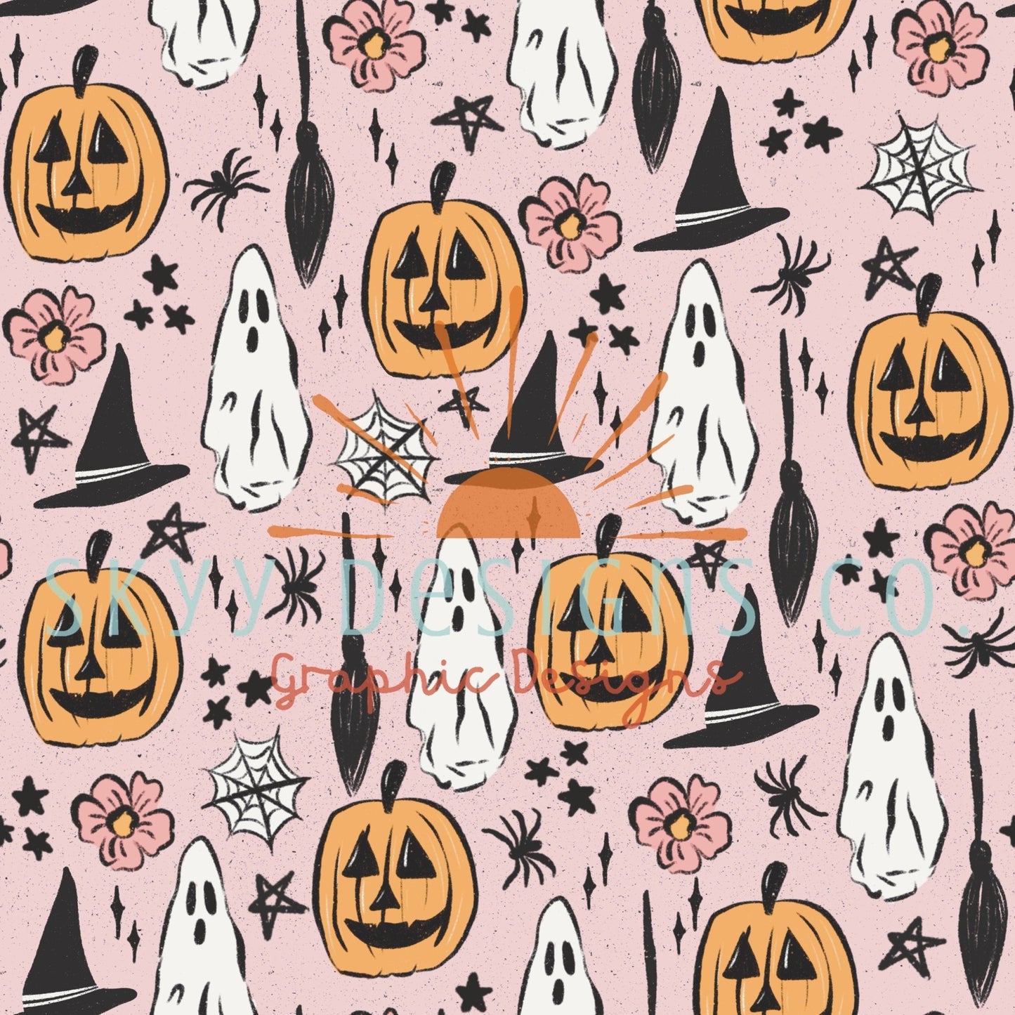 Spooky Halloween ghosts seamless pattern - SkyyDesignsCo