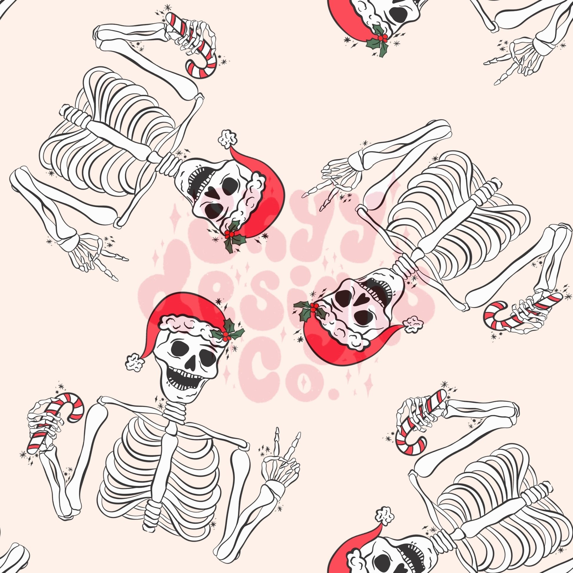 Tan Christmas skeleton seamless pattern - SkyyDesignsCo