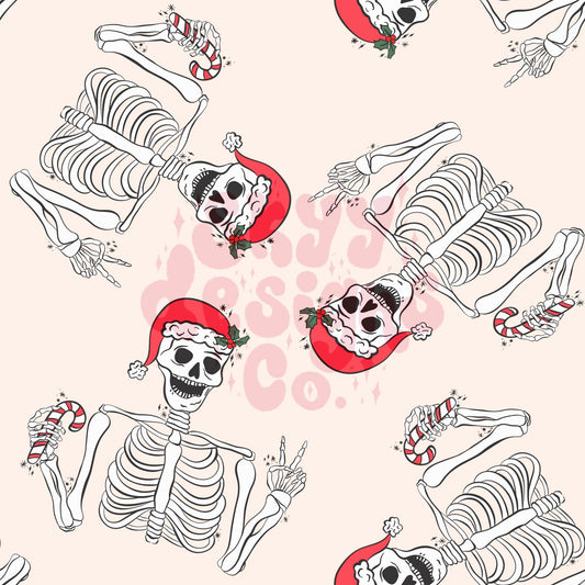 Tan Christmas skeleton seamless pattern - SkyyDesignsCo