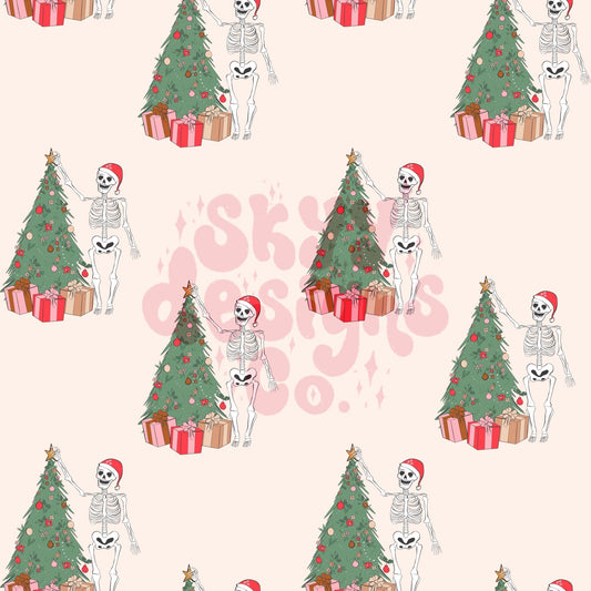 Tan Christmas tree skelly seamless pattern - SkyyDesignsCo