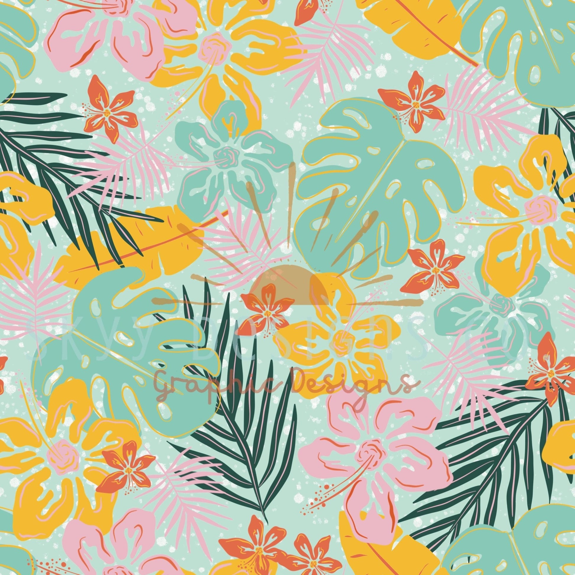 Tropical leaves beachy digital seamless pattern for fabrics and wallpapers, Tropical summer gender neutral seamless pattern - SkyyDesignsCo
