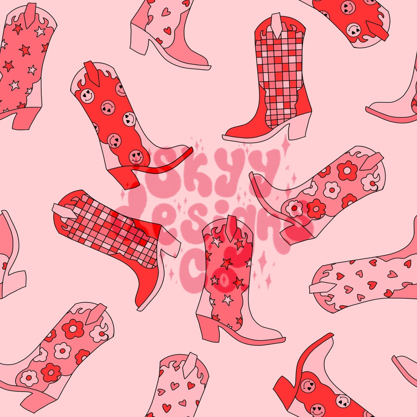 Valentines Cowboy boots digital seamless pattern for fabrics and wallpapers, Love cowboy digital pattern, valentines cowgirl love boots file - SkyyDesignsCo