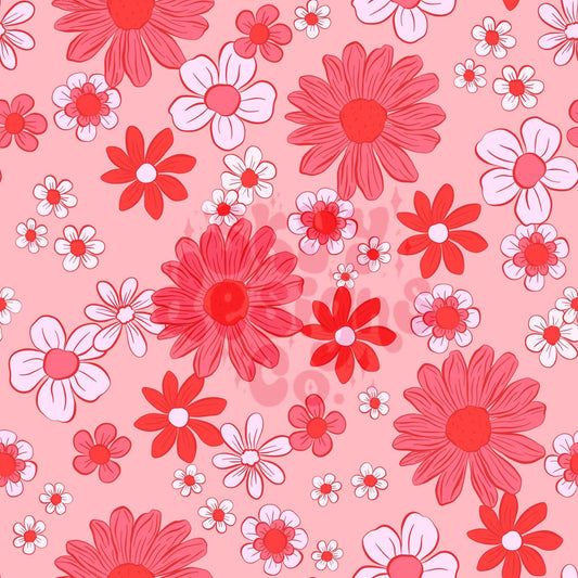 Valentine's Day retro floral digital seamless pattern for fabrics and wallpapers, Pink floral digital paper seamless file for fabrics - SkyyDesignsCo