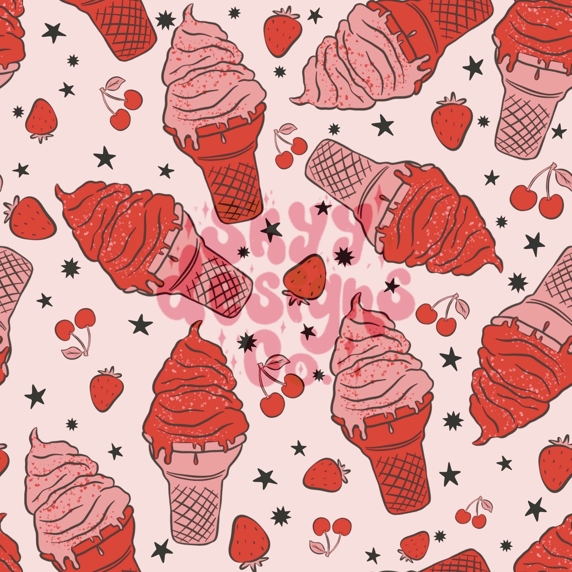 Valentines ice cream cones seamless repeat pattern - SkyyDesignsCo