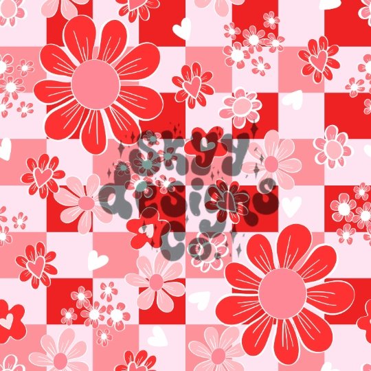 Valentines retro checkered floral seamless pattern - SkyyDesignsCo