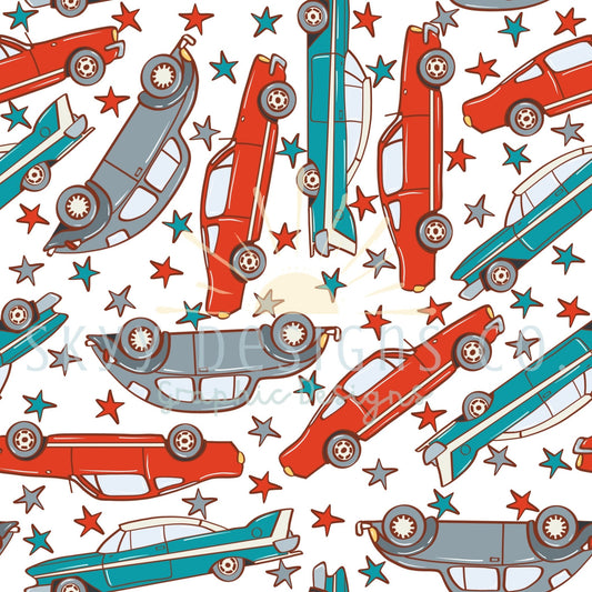 Vintage cars and stars  digital seamless pattern for fabrics and wallpapers, boy seamless pattern, vintage cars digital paper, Stars pattern - SkyyDesignsCo