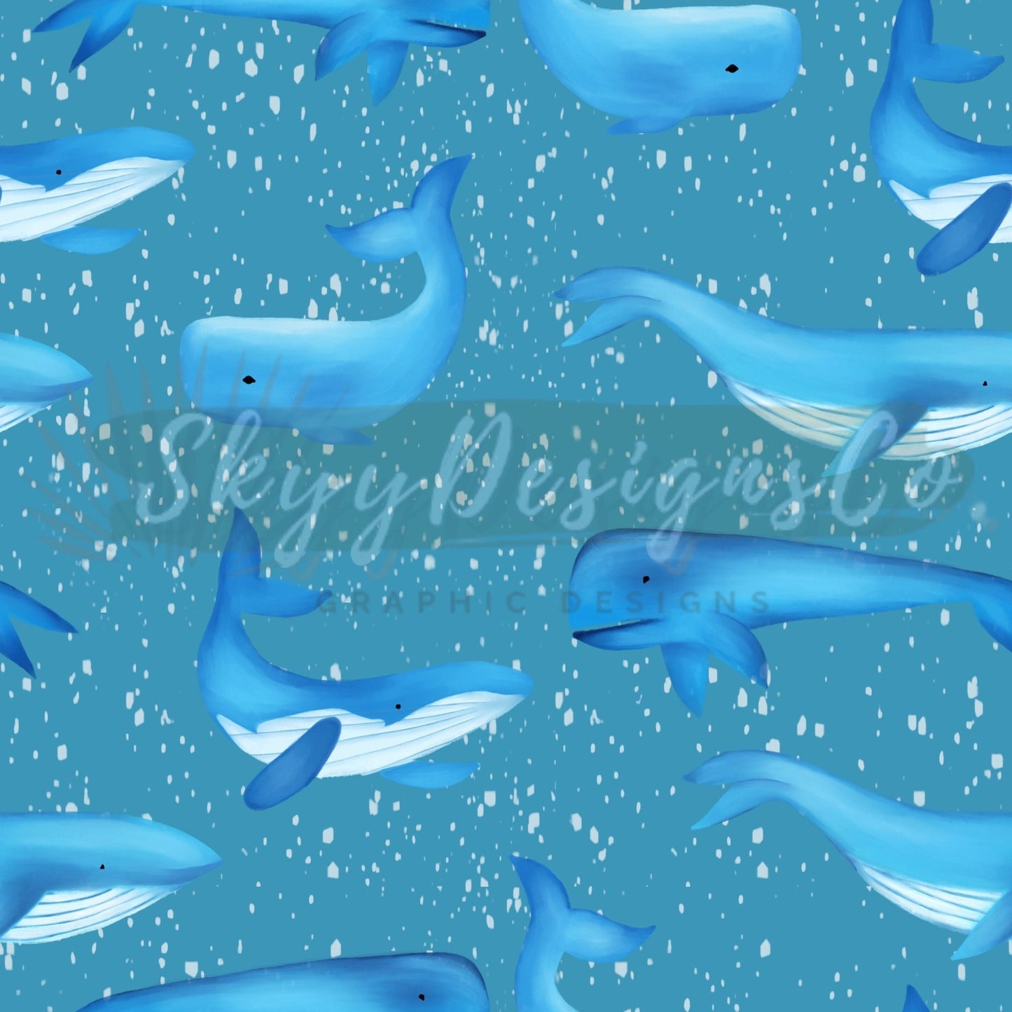 Watercolor Whales under the sea digital seamless pattern for fabrics and wallpapers, Watercolor whales repeat pattern, digital paper whales - SkyyDesignsCo