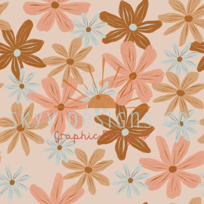 Western spring daisy digital seamless pattern for fabrics and wallpapers, Western floral seamless repeat pattern, Rustic floral digital file - SkyyDesignsCo